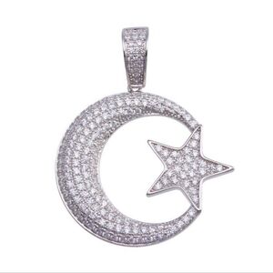 Sterling Silver 925 Sterling Silver CZ Moon Star Hip Hop Pendant